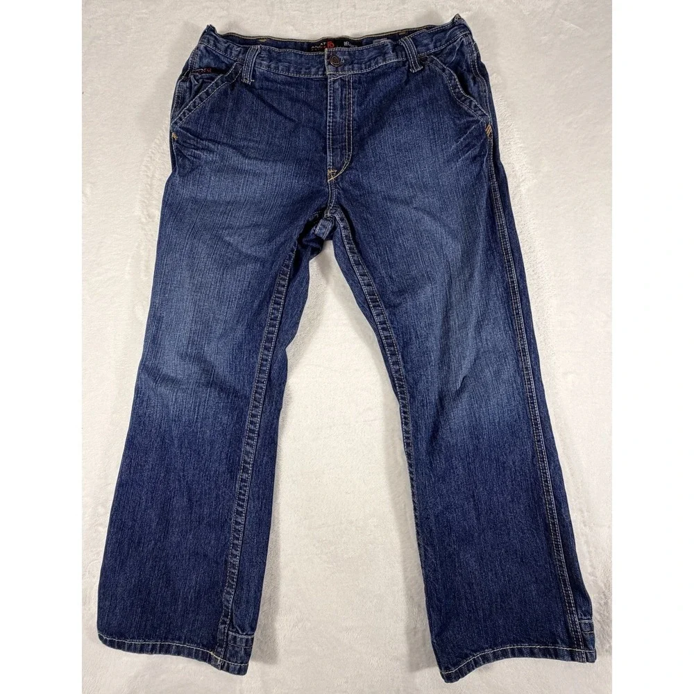 Ariat M4 Jeans Men's 36x30 Blue Bootcut Leg Denim Distressed Slash Pocket Cotton
